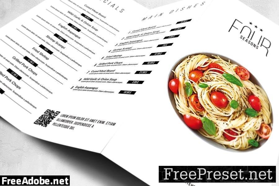 Elegant Food Menu Design A4 Trifold