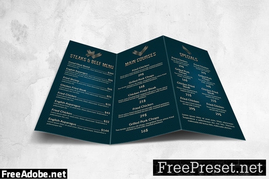 Elegant Food Menu Design A4 Trifold