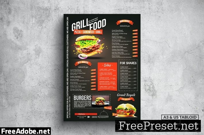 Elegant Grill Poster Food Menu - A3 & US Tabloid BYLEF28