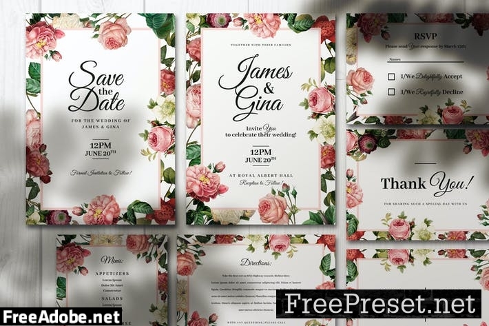 Elegant Wedding Invitations With Flowers KKG4RNF