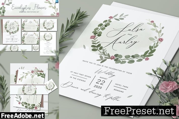 Eucalyptus Flower Wedding Invitation Set FVQREE3