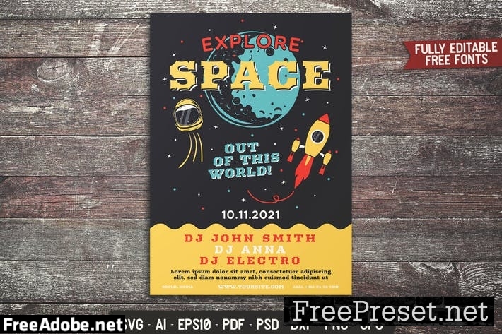 Explore Space Retro Flyer 5NQTPDU