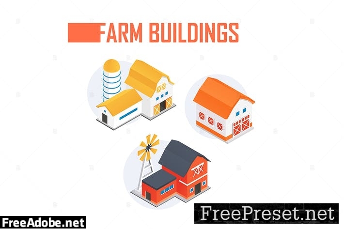 Farm buildings - colorful isometric elements WYGE8M3