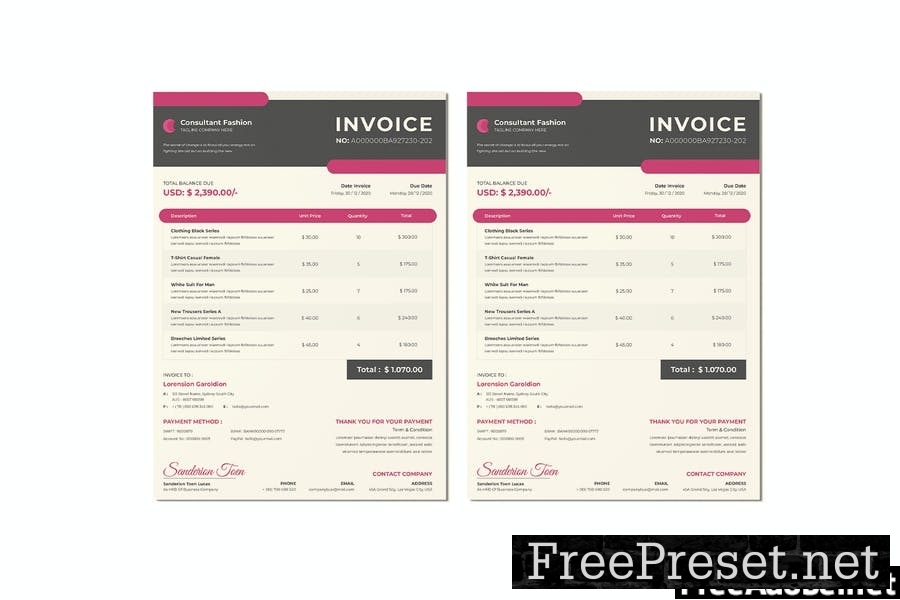 Fashion Store Invoice