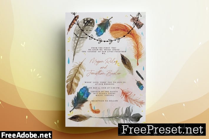 Feather Wedding Invitation Card XF6S66C