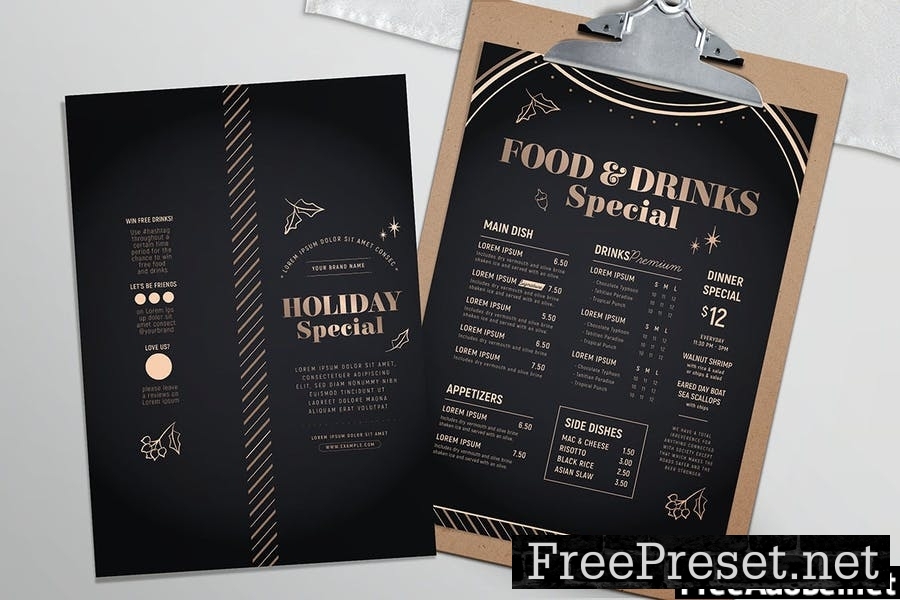 Festive Art Deco Flyers/ Table Tent & Menu