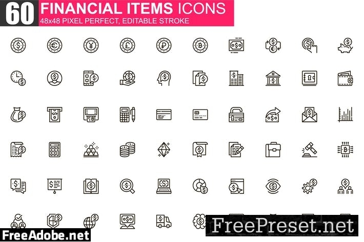 Financial Items Thin Line Icons Pack HB54AUB