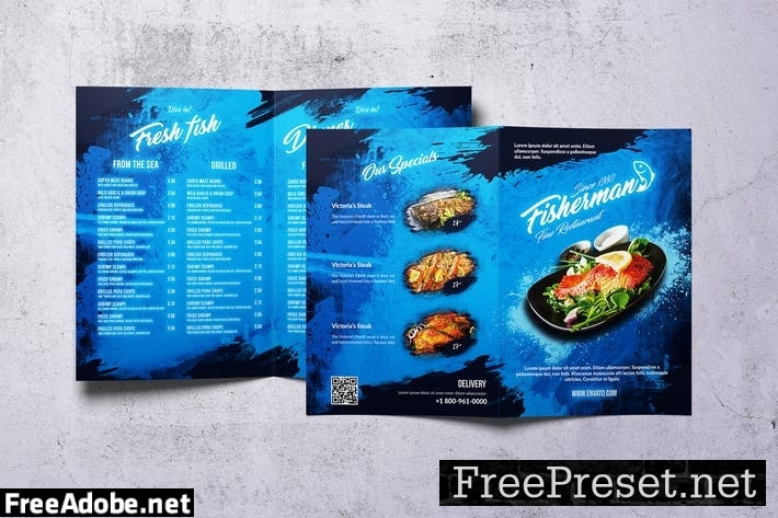 Fisherman Bifold A4 & US Letter Food Menu RQCM9PZ