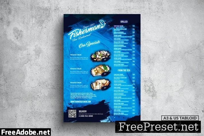 Fisherman Poster Food Menu - A3 & US Tabloid YFGNACD