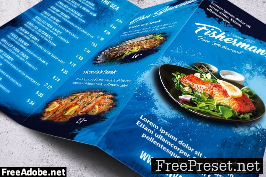 Fisherman Trifold A4 & US Letter Food Menu CBDZ5KN