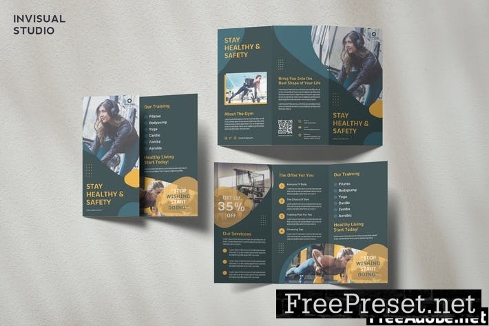 Fitness & Gym Trifold Brochure Template W6YWTXT