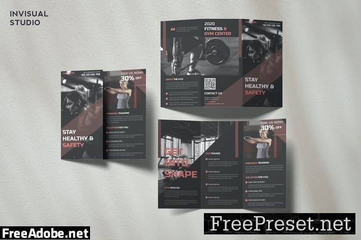 Fitness Trifold Brochure Template BBRAD3K