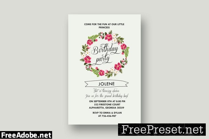 Floral Birthday Invitation Card VJMCG8