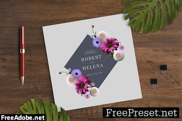 Floral Wedding Invitation Card 9E2XKV