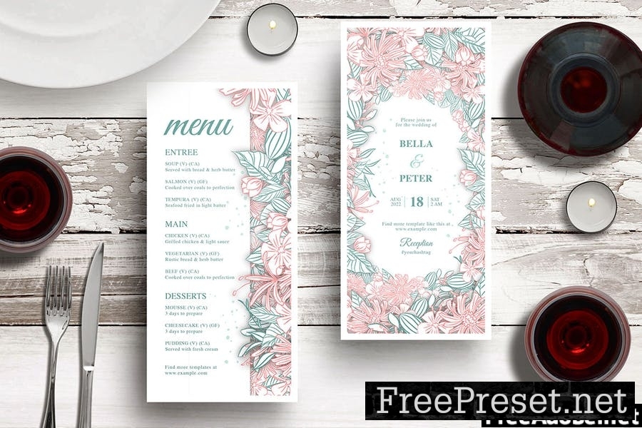 Floral Wedding Invitation & Menu Templates