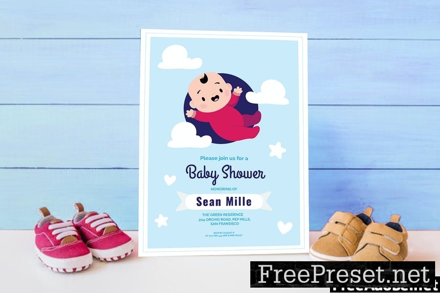 Flying Baby - Baby Shower Invitation