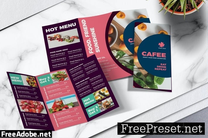 Food Menu Trifold Brochure Vol.06 USMJDCB