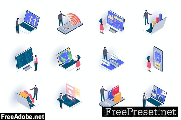 Freelance Work Isometric Icons Pack CY8GLHW