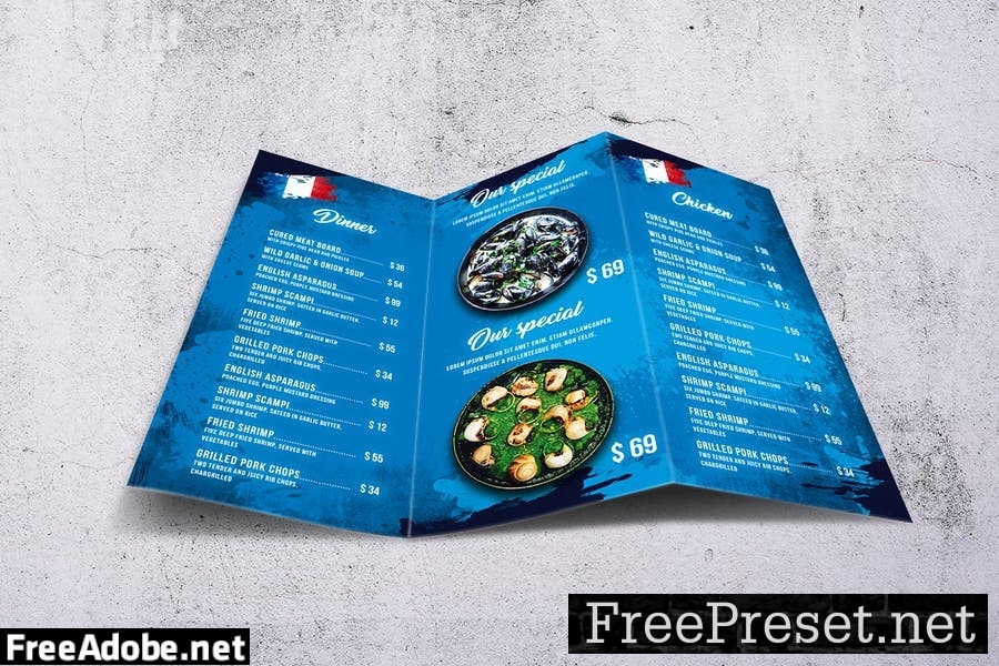 French Cuisine Trifold A4 & US Letter Food Menu