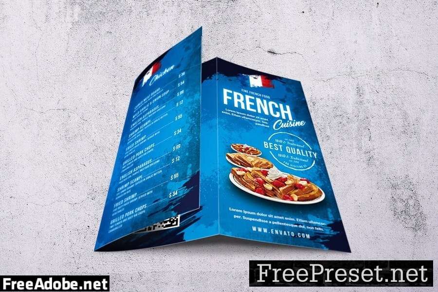 French Cuisine Trifold A4 & US Letter Food Menu