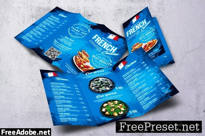 French Cuisine Trifold A4 & US Letter Food Menu JSU8MYS