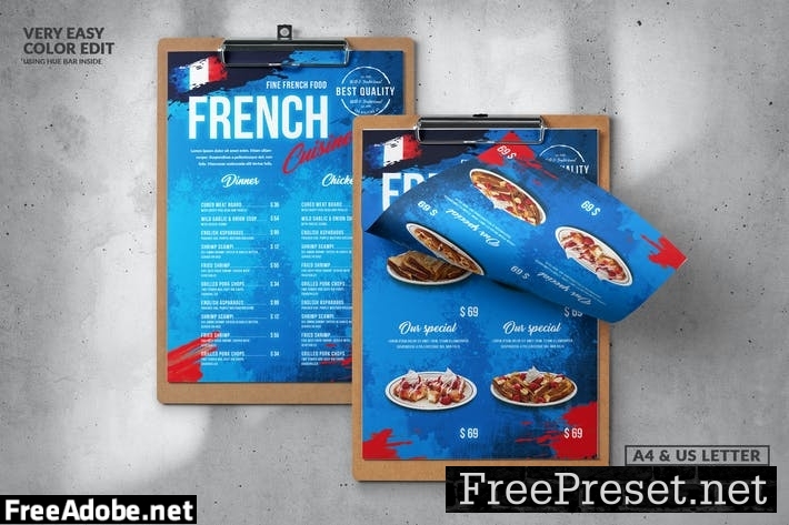 French Food Menu Design A4 & US Letter S77JRZJ