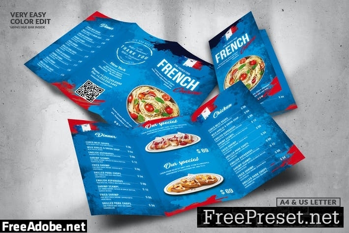 French Food Menu Design A4 & US Letter 8Q8L23C