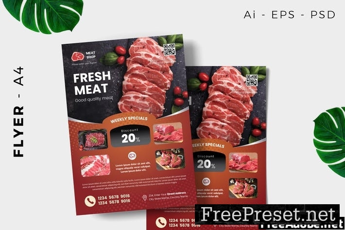 Fresh Meat Butcher Flyer Design T76D3TG