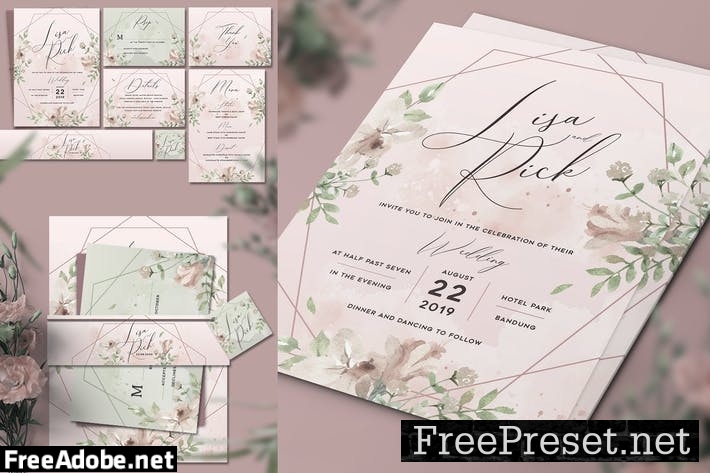 Geometric Flower Wedding Invitation RGXY7NC