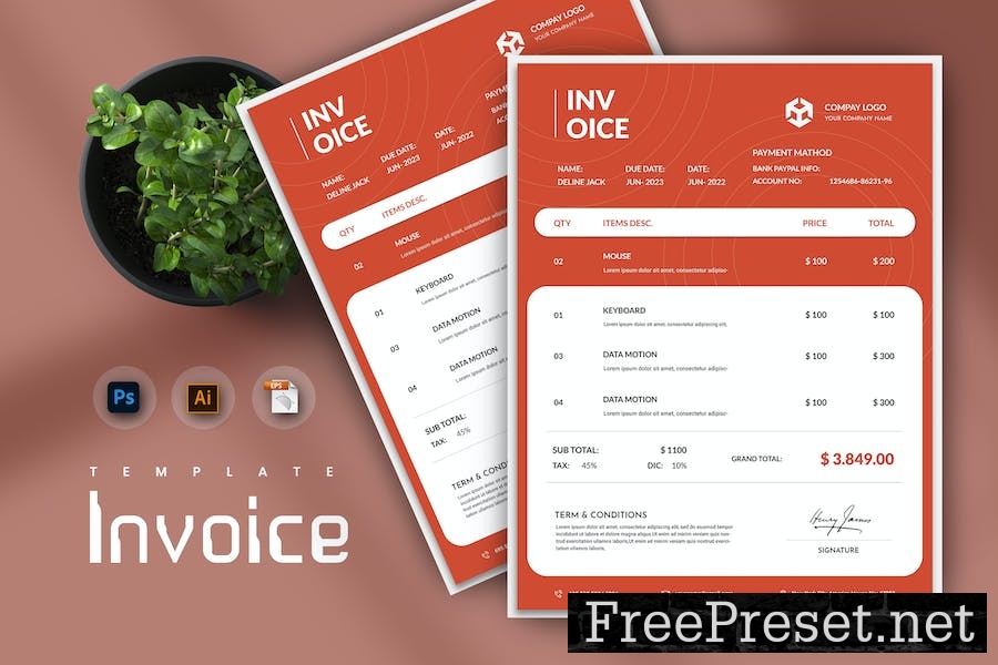 Giorgreen Simple Services Invoice Template VZ67BB8