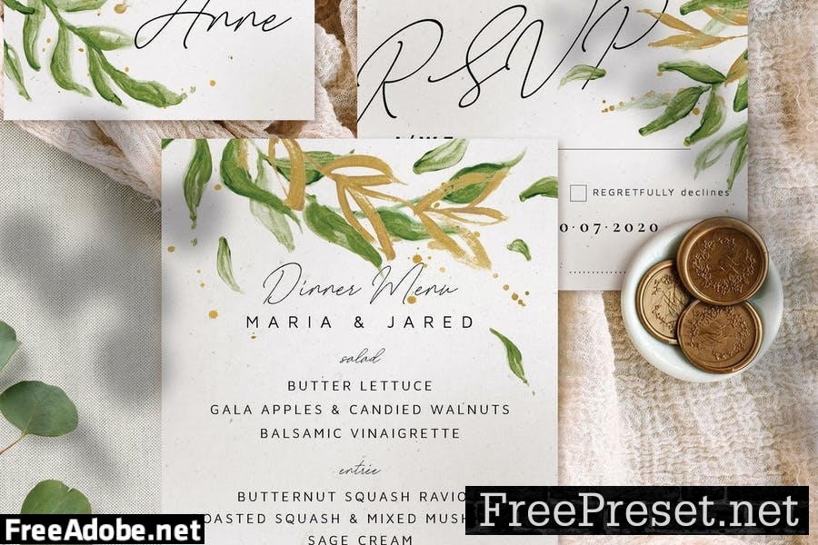 Gold Greenery Wedding Invitation Suite