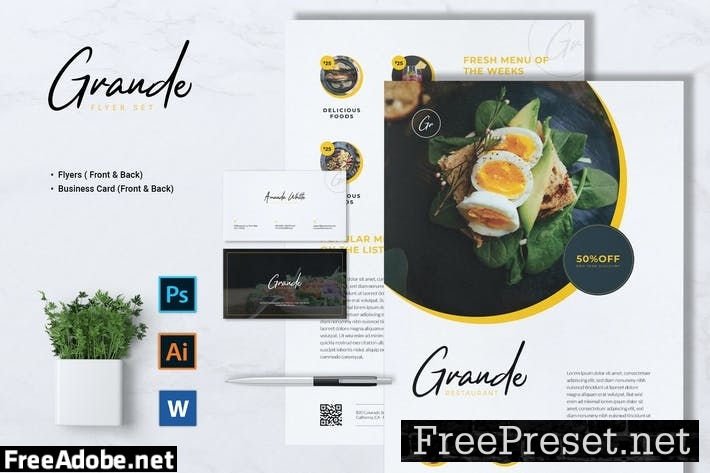 GRANDE Restaurant Flyer & Business Card LCLSNH6