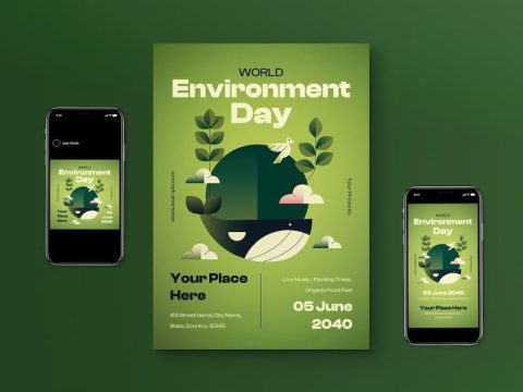 Green Gradient World Environment Day Flyer Set YLFGP3G