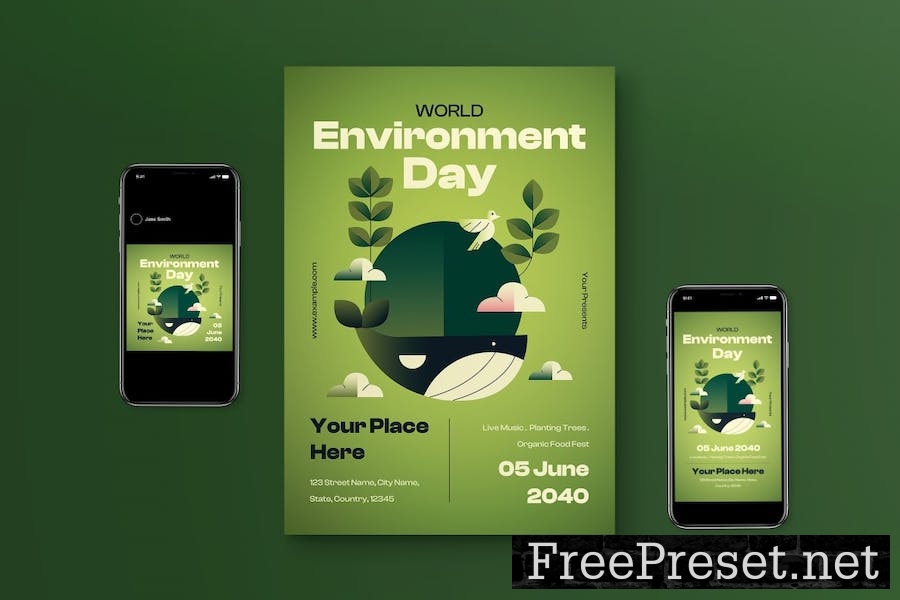 Green Gradient World Environment Day Flyer Set YLFGP3G