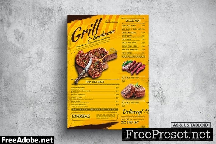 Grill & BBQ Poster Food Menu - A3 & US Tabloid 8K7LQPS