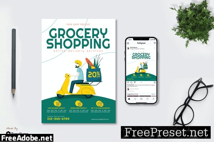 Grocery Online Delivery v1 - Flyer & Instagram GR X36JP9H