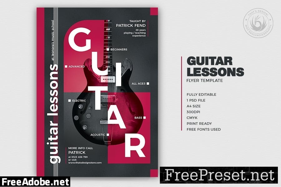 Guitar Lessons Flyer Template V4