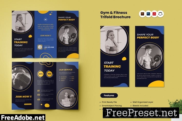 Gym & Fitness Trifold Brochure 8FPLZHX