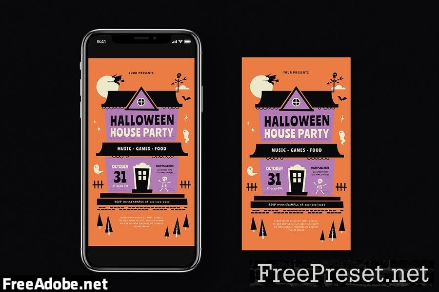 Halloween House Party Event Flyer Set