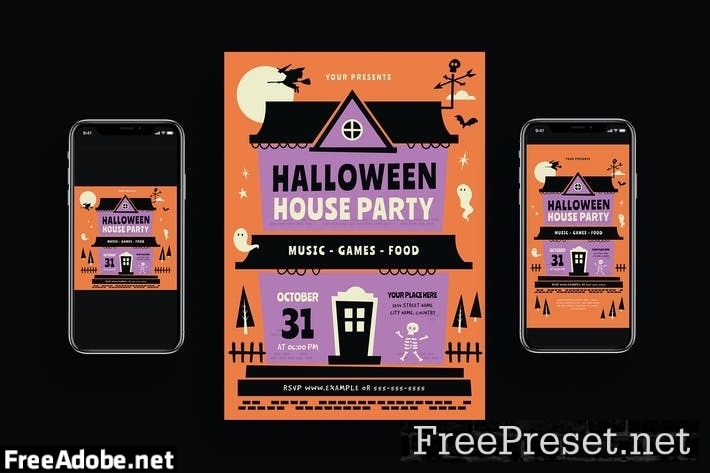 Halloween House Party Event Flyer Set 8XN6XAT