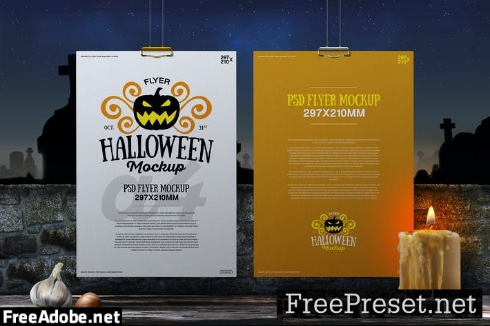 Halloween Mockup Hanging A4 Flyer Poster 02 JWWDLQZ