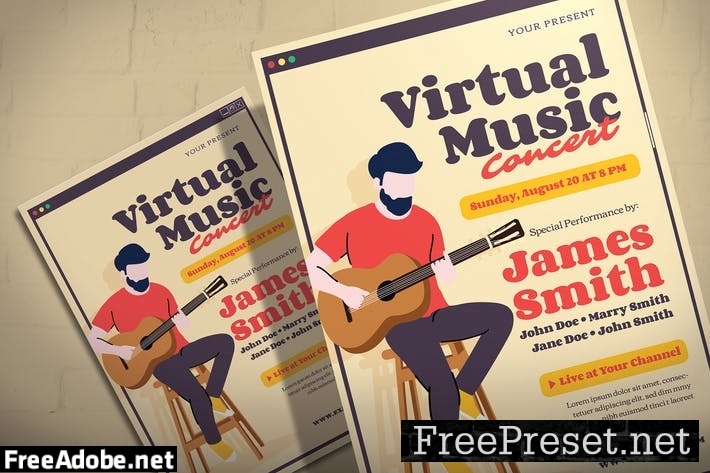 Illustration Virtual Concert - Flyer Template  CDP3T3G