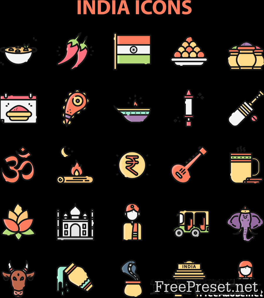 India Icons Set UVY368P