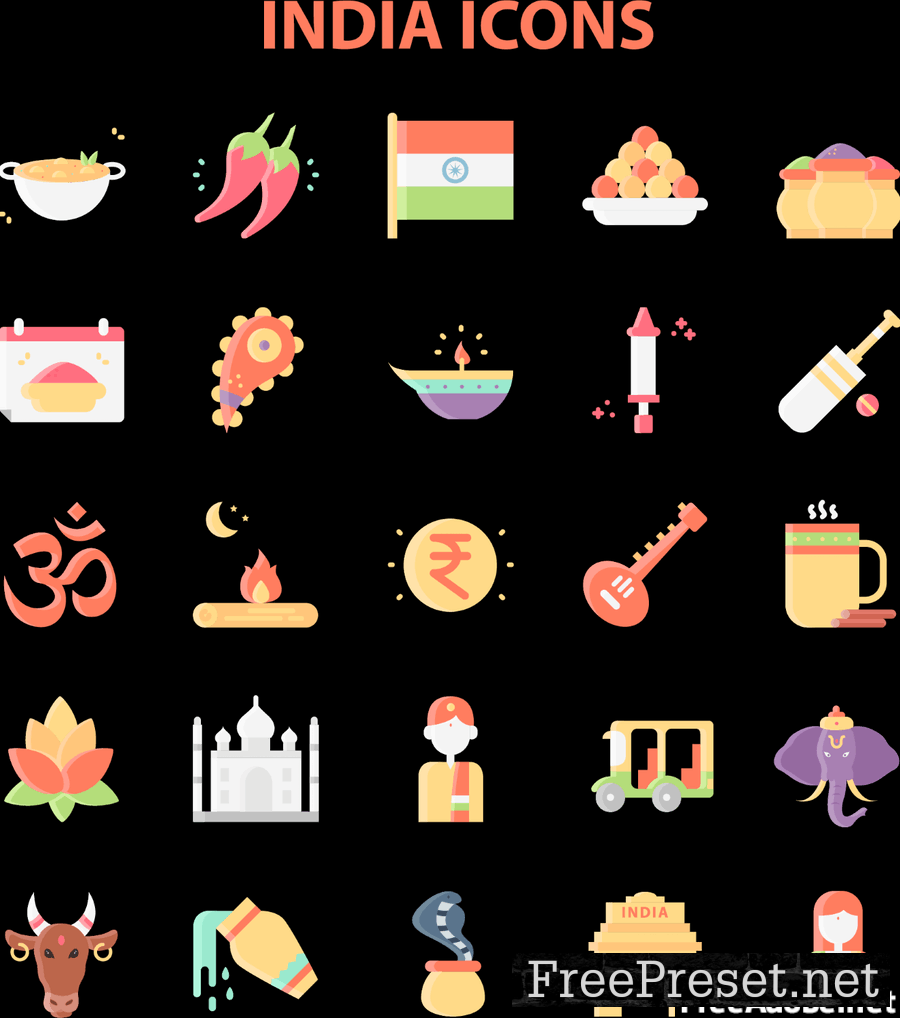 India Icons Set UVY368P