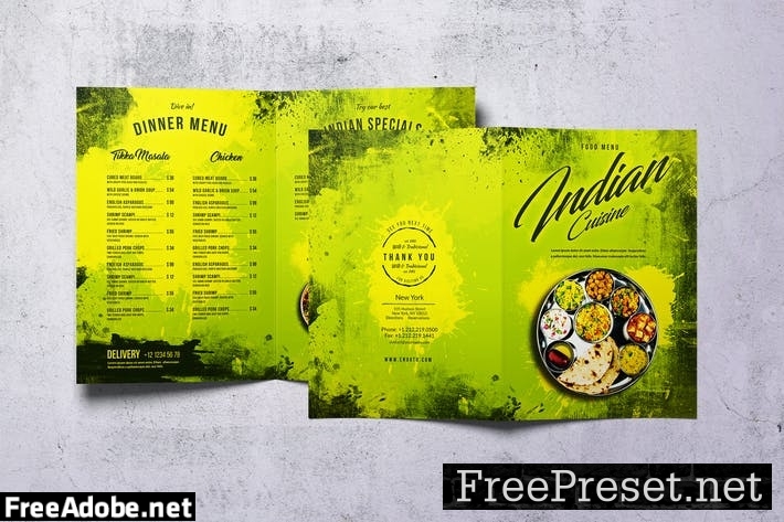 Indian Cuisine Bifold A4 & US Letter Food Menu NZ5TG5A