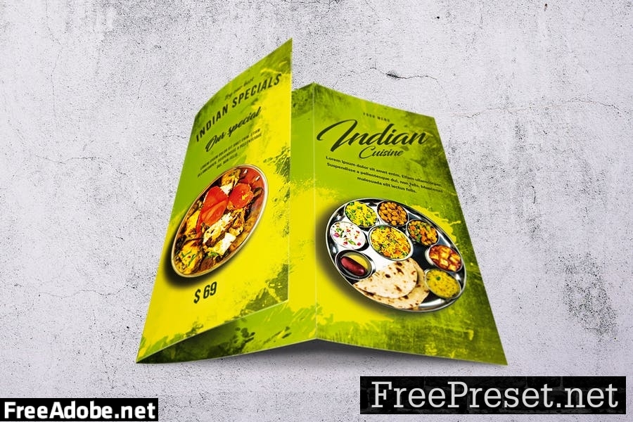 Indian Cuisine Trifold A4 & US Letter Food Menu XCNDDYT