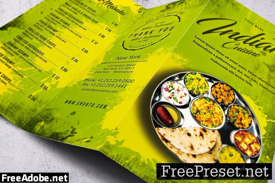 Indian Cuisine Trifold A4 & US Letter Food Menu XCNDDYT