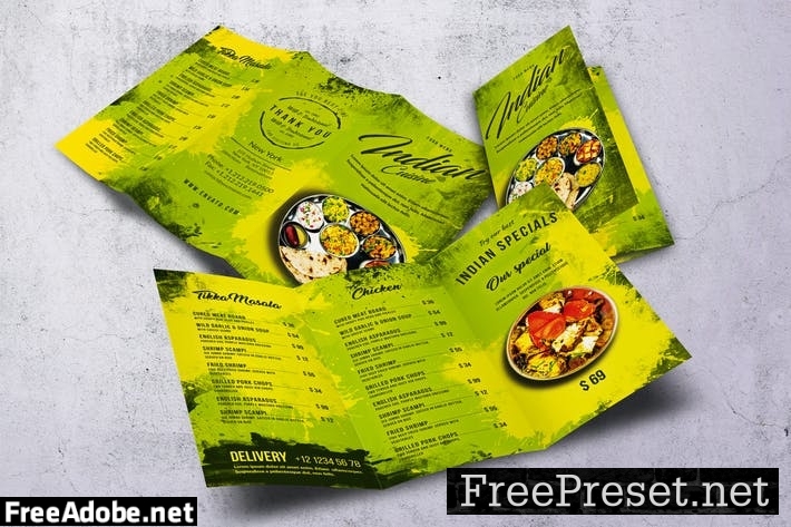 Indian Cuisine Trifold A4 & US Letter Food Menu XCNDDYT