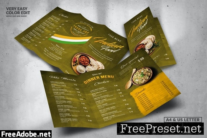 Indian Food Menu Design A4 & US Letter SJFQ99E