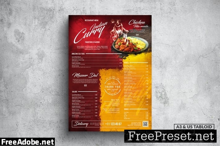 Indian Poster Food Menu - A3 & US Tabloid G8ULTWE